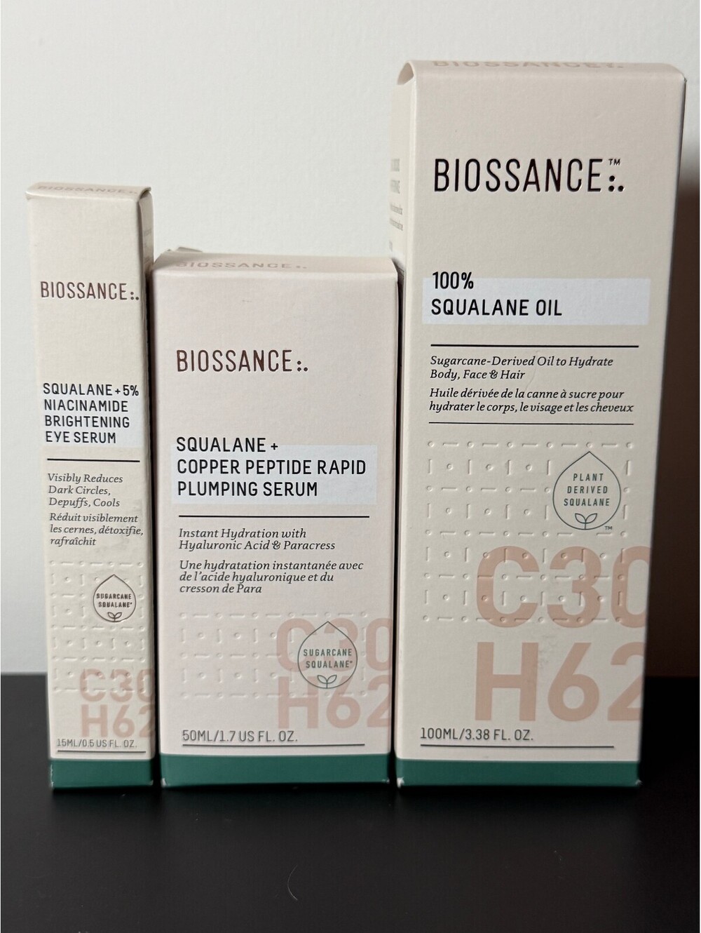 Biossance Squalane Eye Serum Copper Peptide Serum + Squalane Oil Trio NEW